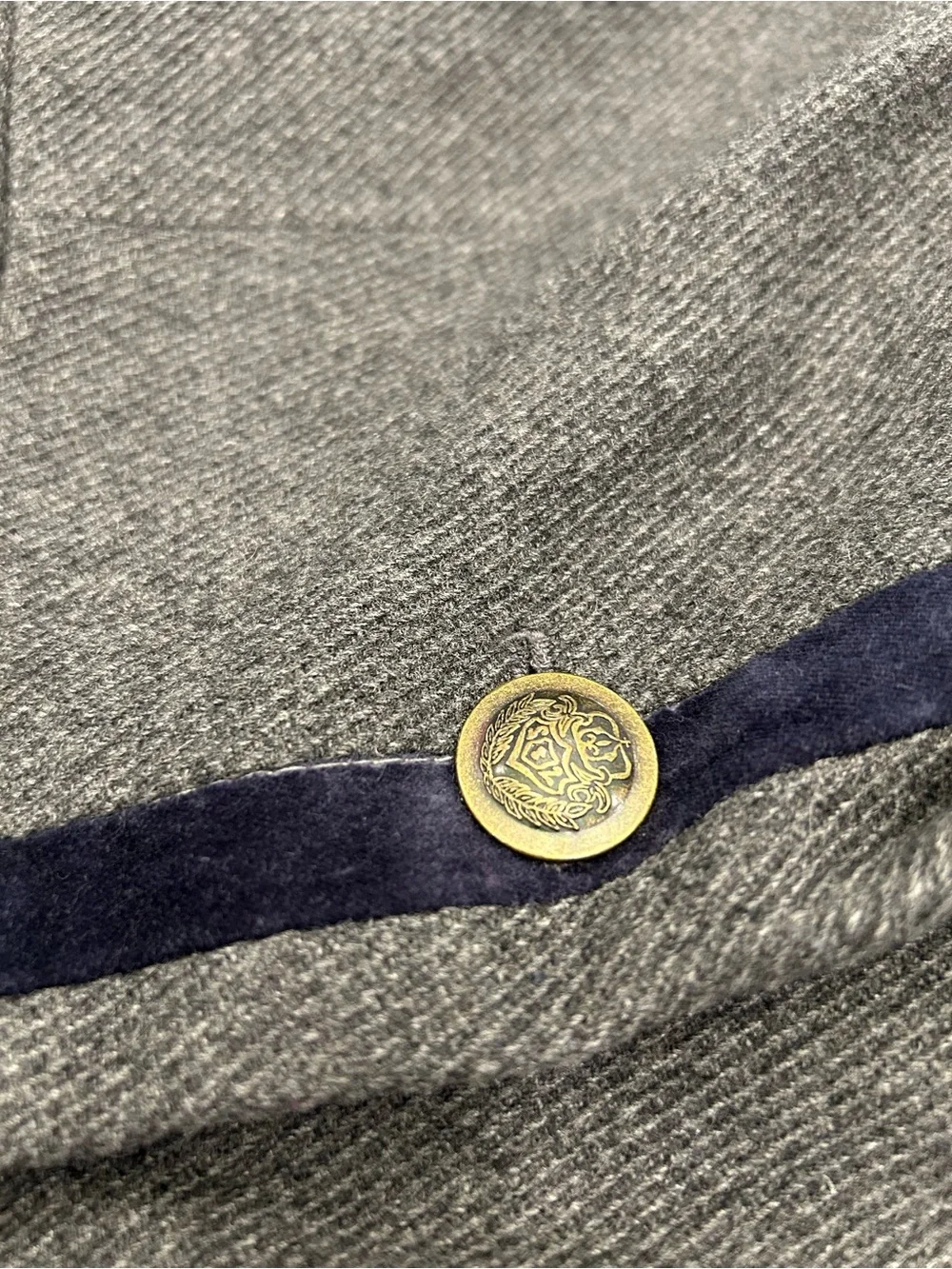 LOFT Gray Herringbone Blazer with Navy Trim